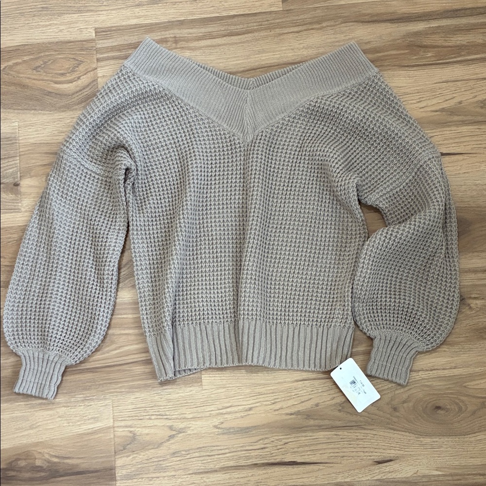 Elegant Off-the-Shoulder Tan Sweater